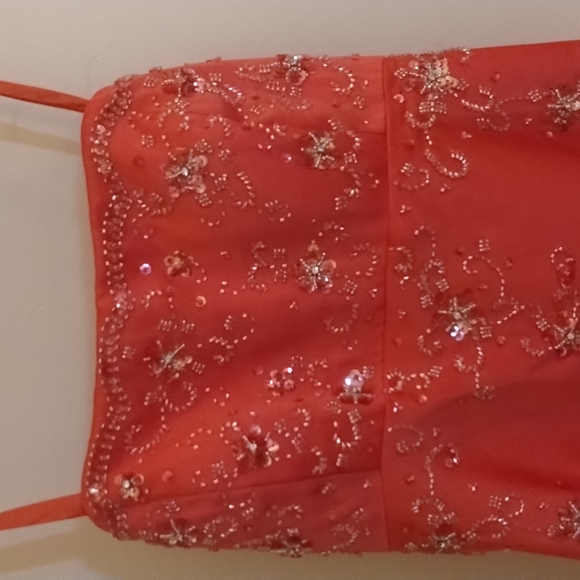 Faviana Dresses & Skirts - FAVIANO NEW YORK, MELON,TINY BEADING,LACE-UP BACK,EUC, SZ 8